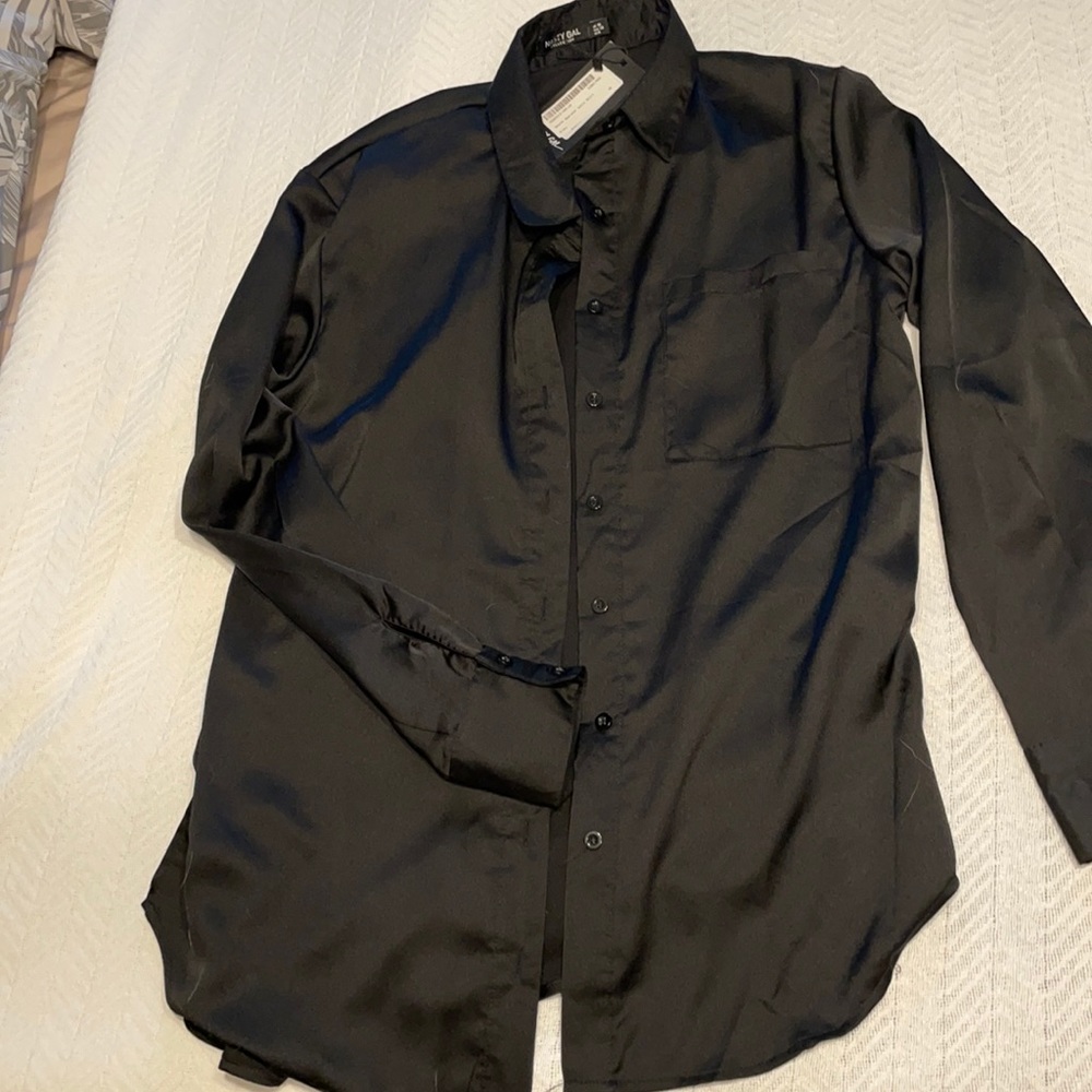 Nasty Gal satin-feel black shirt